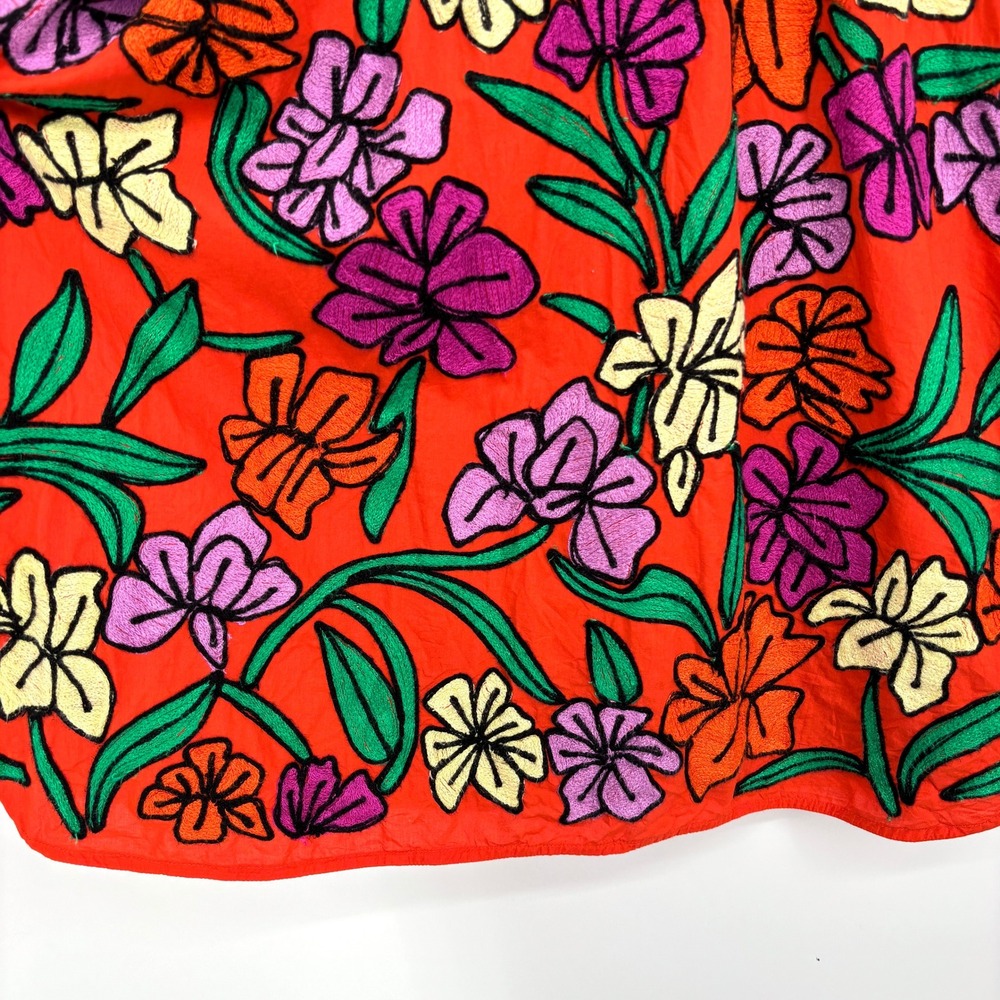 Roller Rabbit Orange Floral Embroidered Tassel Tunic Dress Pockets Cotton Size M - Picture 12 of 15
